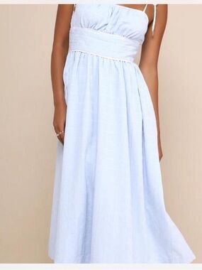 Light Blue Smocked Waist Midi Dress - Women